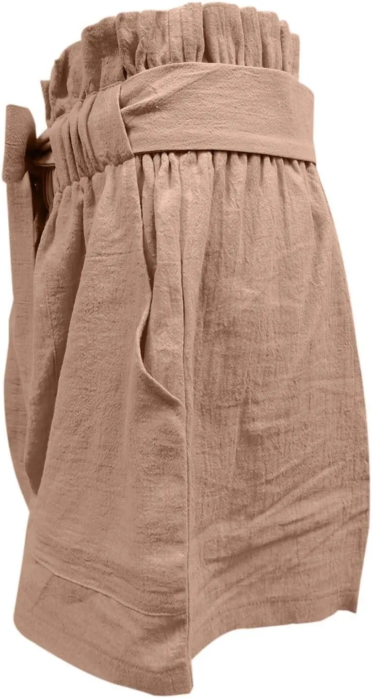 Women's Summer Shorts with Pockets Ruffle Hem and Bow Tie Waistband Casual High Waisted Under Skirt Shorts for
