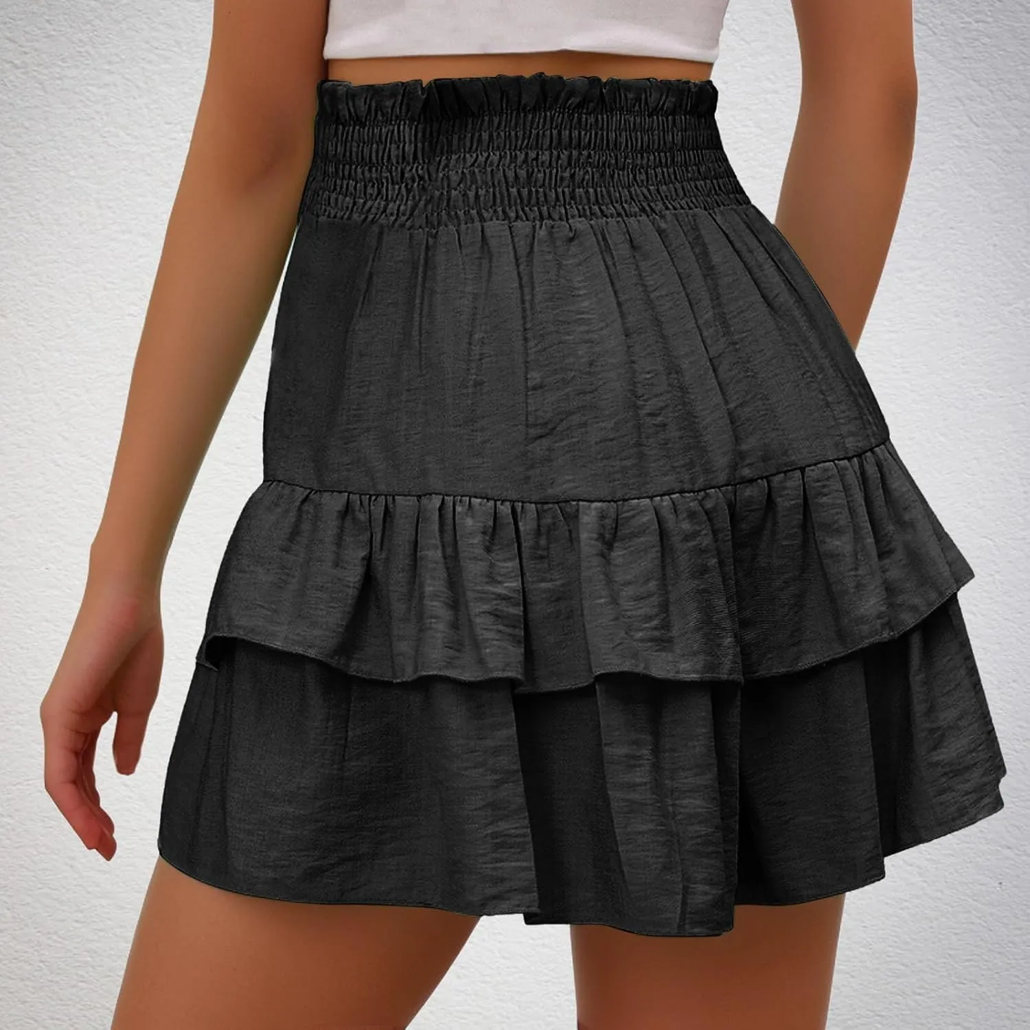 yardsong Shorts for Women 2024 Trendy Smocked High Waisted Ruffle Flowy Shorts Pleated Casual Loose Fit Boho Beach Shorts